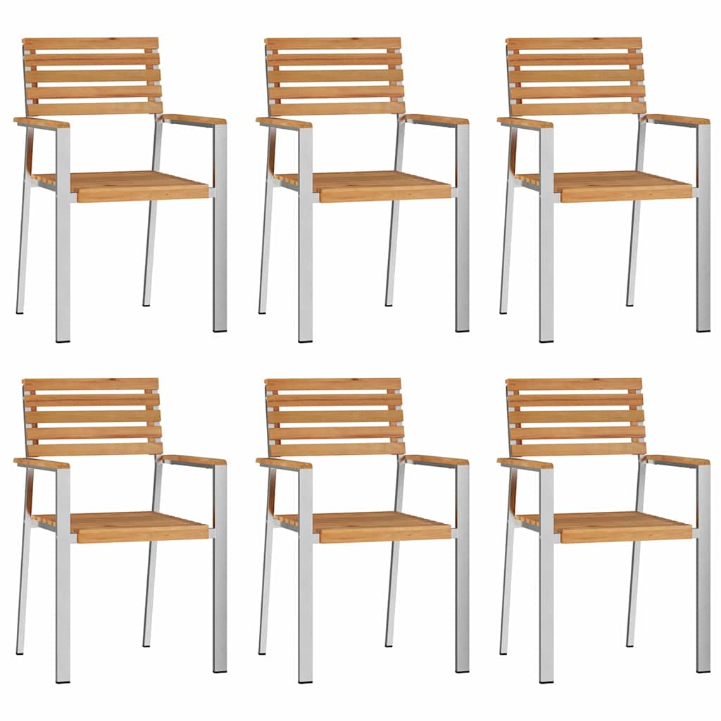 Garden Chair 6 pcs Solid Teak Wood and Stainless Steel
