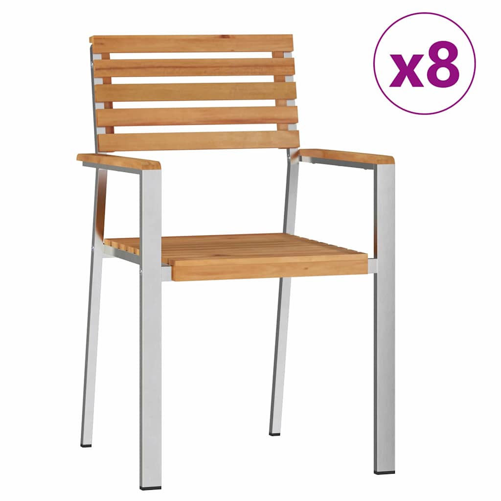 Garden Chair 8 pcs Solid Teak Wood and Stainless Steel