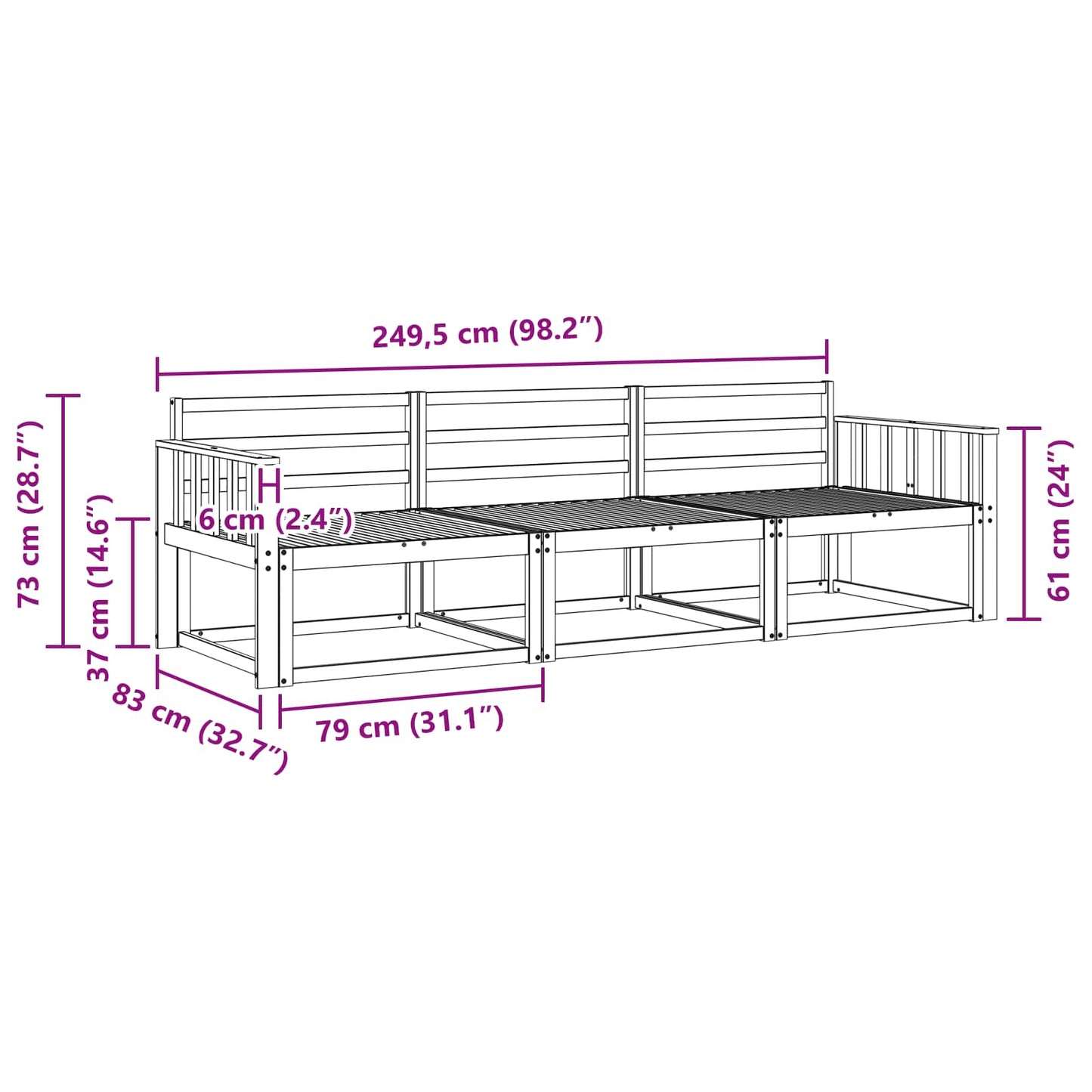 Outdoor Sofa Set 3 pcs Natural Solid Acacia Wood