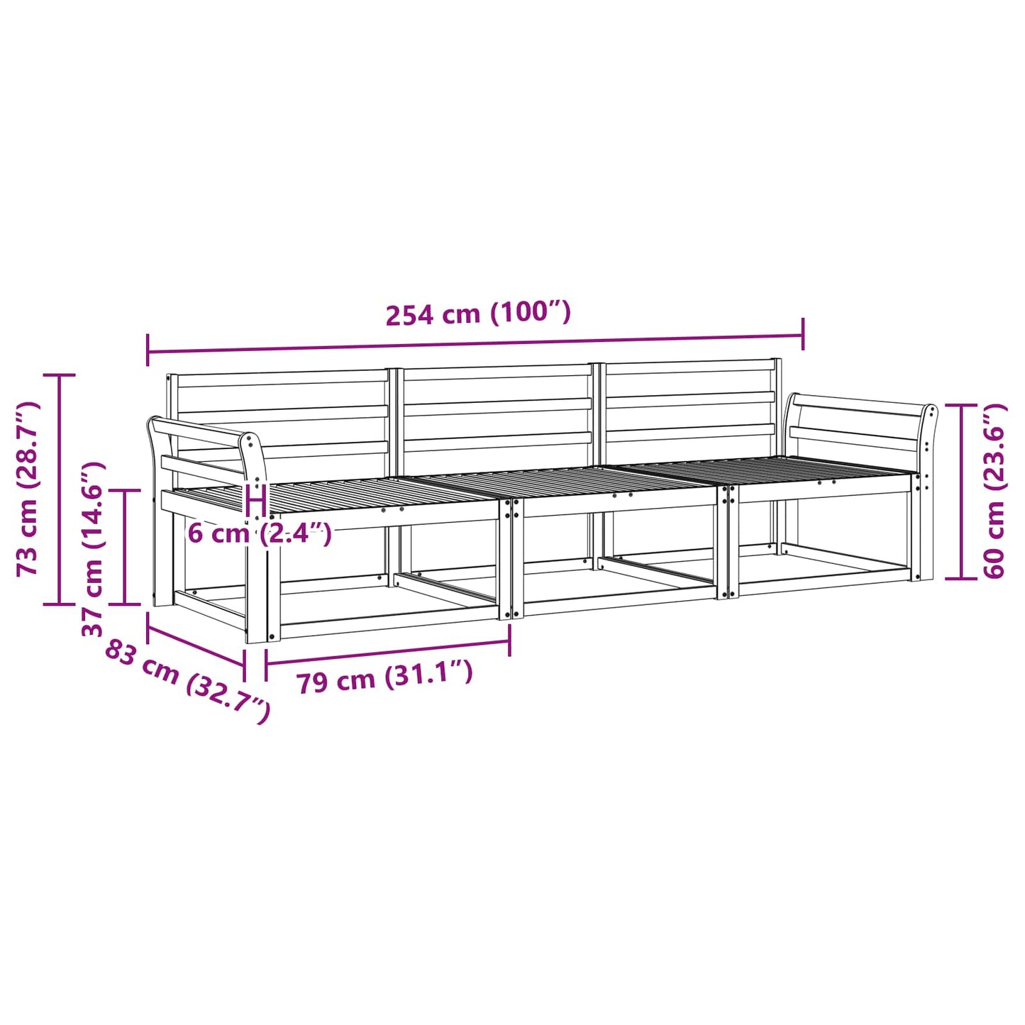 Outdoor Sofa Set 3 pcs Natural Solid Acacia Wood