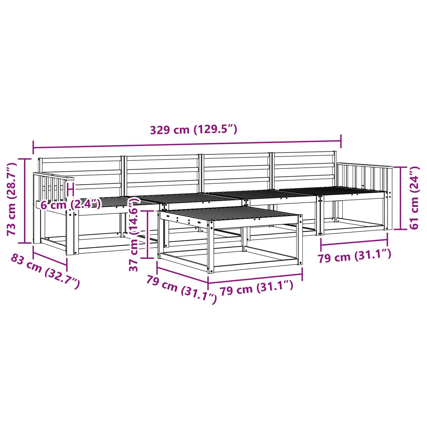 Outdoor Sofa Set 5 pcs Natural Solid Acacia Wood