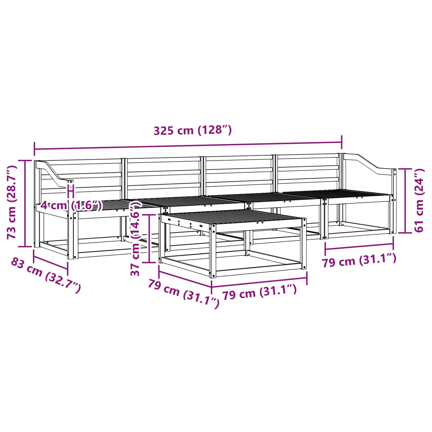 Outdoor Sofa Set 5 pcs Natural Solid Acacia Wood