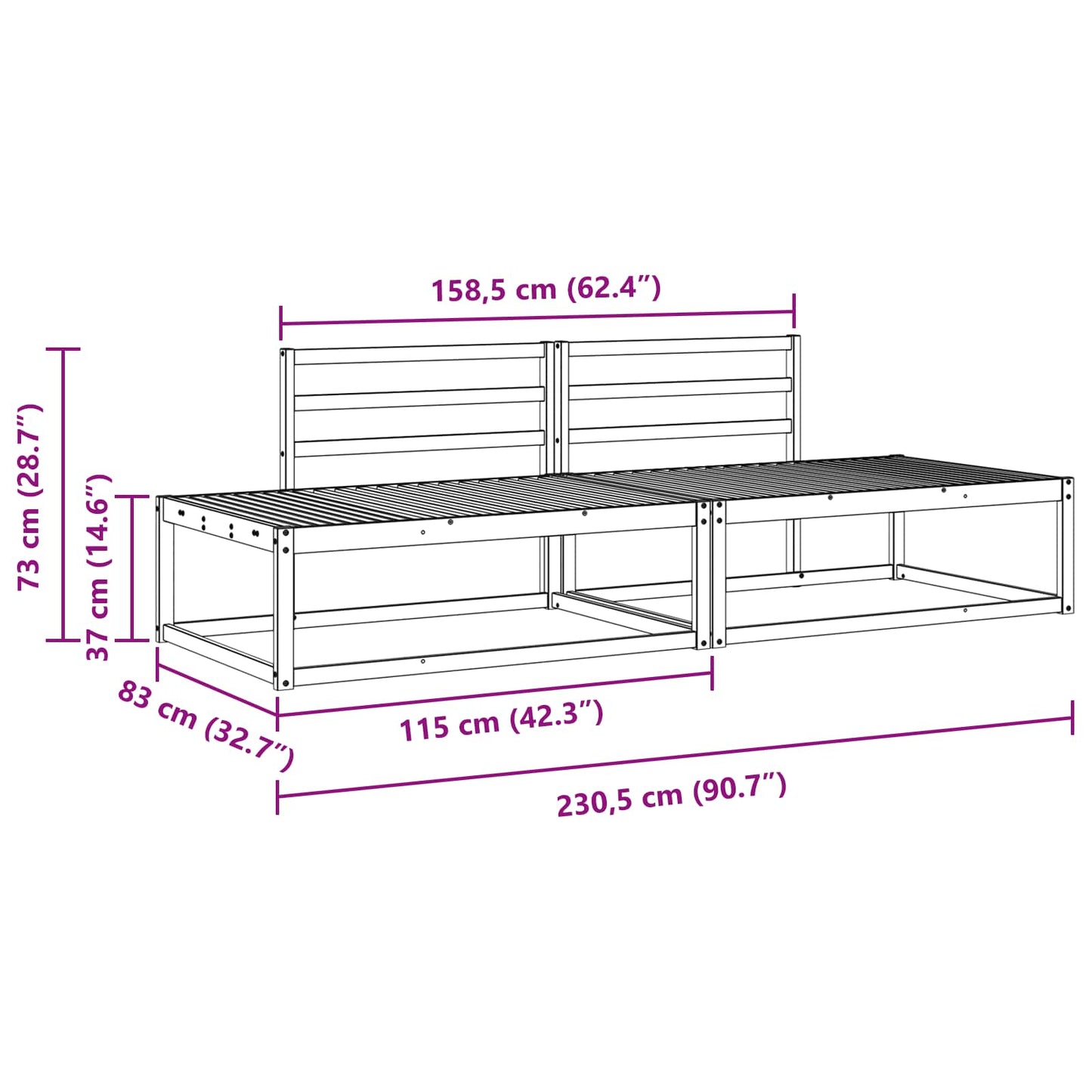 Outdoor Sofa Set Natural Solid Acacia Wood