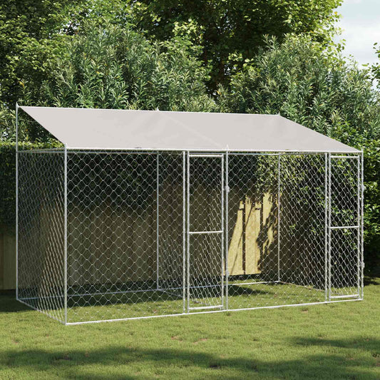 Dog Cage with Roof Silver 400 x 200 x 256 cm Steel and PE