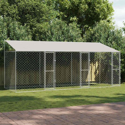 Dog Cage with Roof Silver 600 x 200 x 256 cm Steel and PE