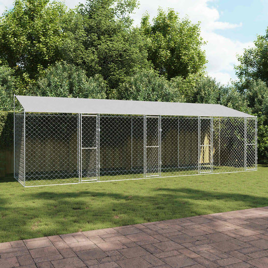 Dog Cage with Roof Silver 800 x 200 x 256 cm Steel and PE