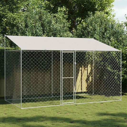 Dog Cage with Roof Silver 400 x 200 x 256 cm Steel and PE