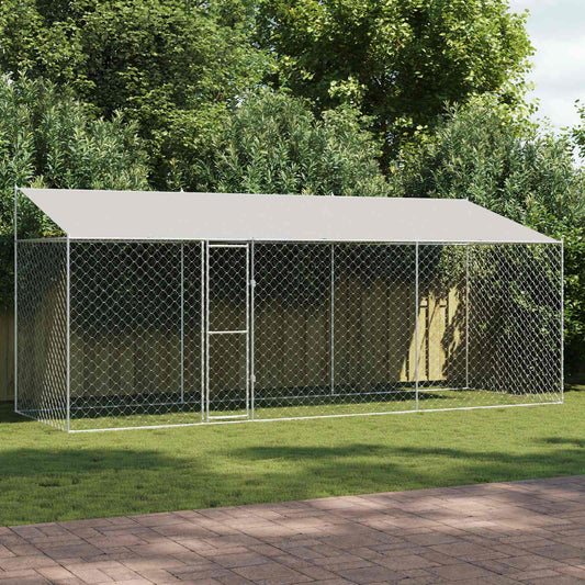 Dog Cage with Roof Silver 600 x 200 x 256 cm Steel and PE