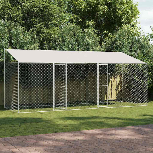 Dog Cage with Roof Silver 600 x 200 x 256 cm Steel and PE