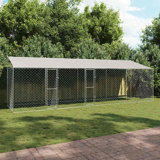 Dog Cage with Roof Silver 800 x 200 x 256 cm Steel and PE