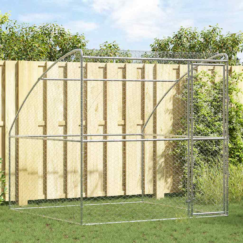 Dog Kennel with Storage Silver 2 x 2 x 2 m Galvanised steel