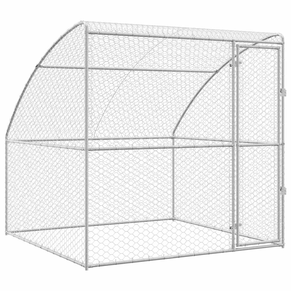 Dog Kennel with Storage Silver 2 x 2 x 2 m Galvanised steel