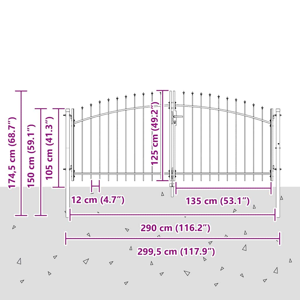 Double Gate with Lock Woerden Grey 299.5 x 174.5 cm Steel