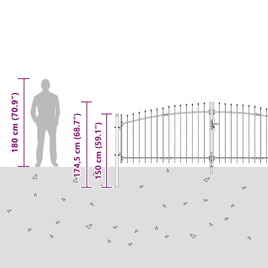 Double Gate with Lock Woerden Grey 400 x 174.5 cm Steel