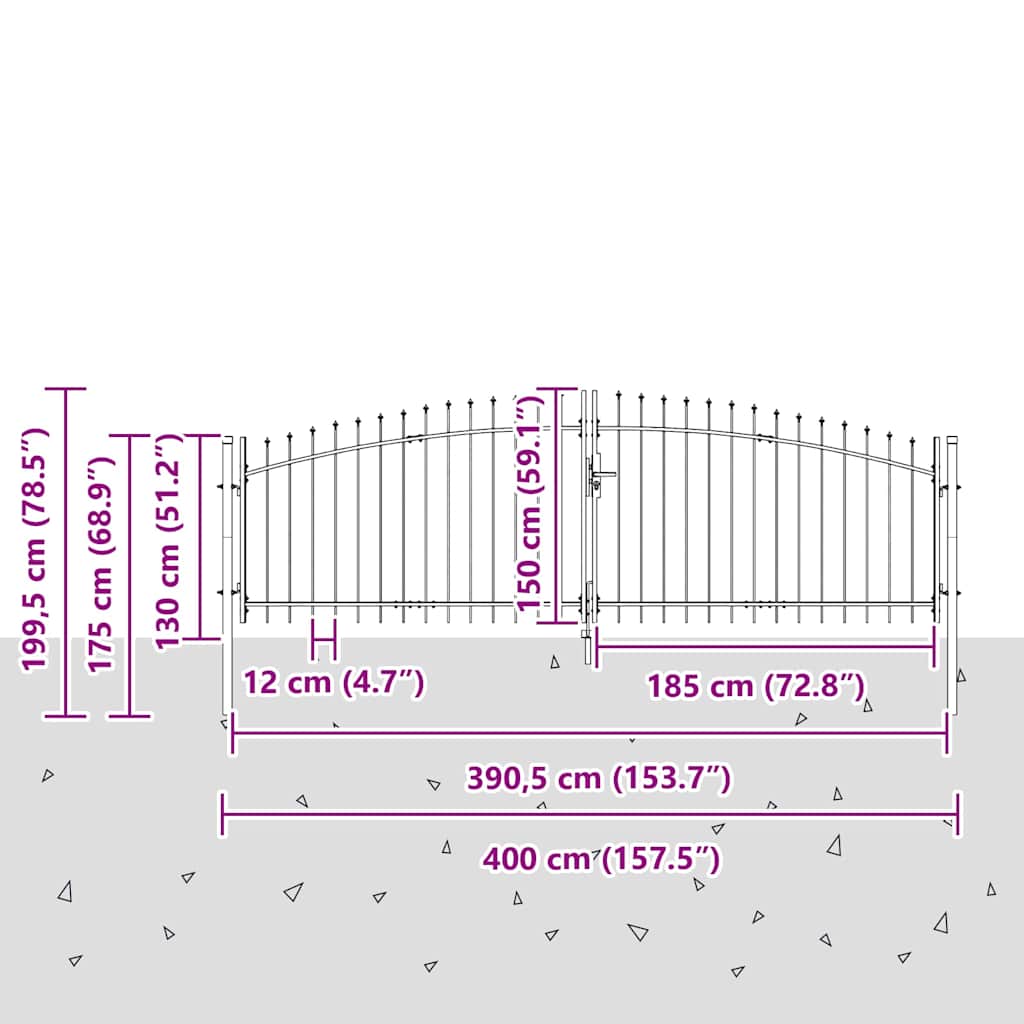 Double Gate with Lock Woerden Grey 400 x 199.5 cm Steel