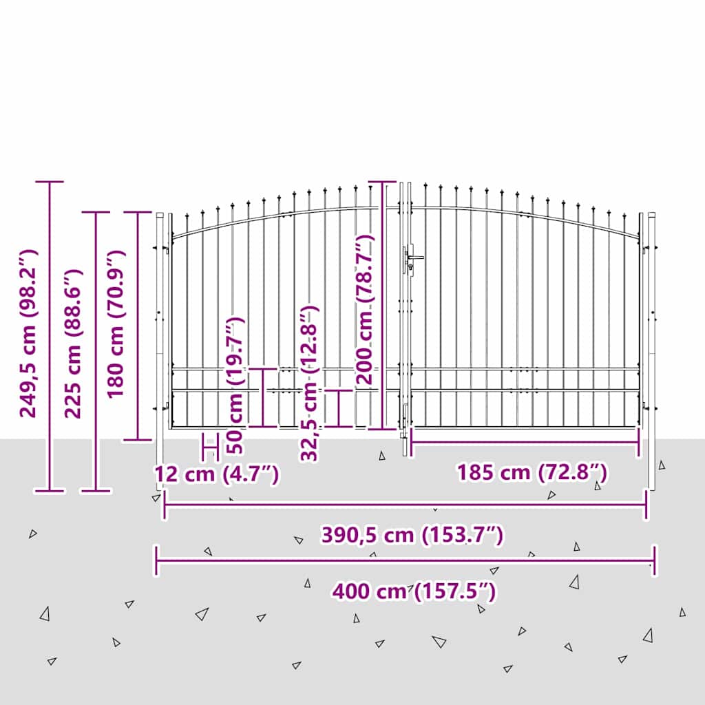 Double Gate with Lock Woerden Grey 400 x 249.5 cm Steel