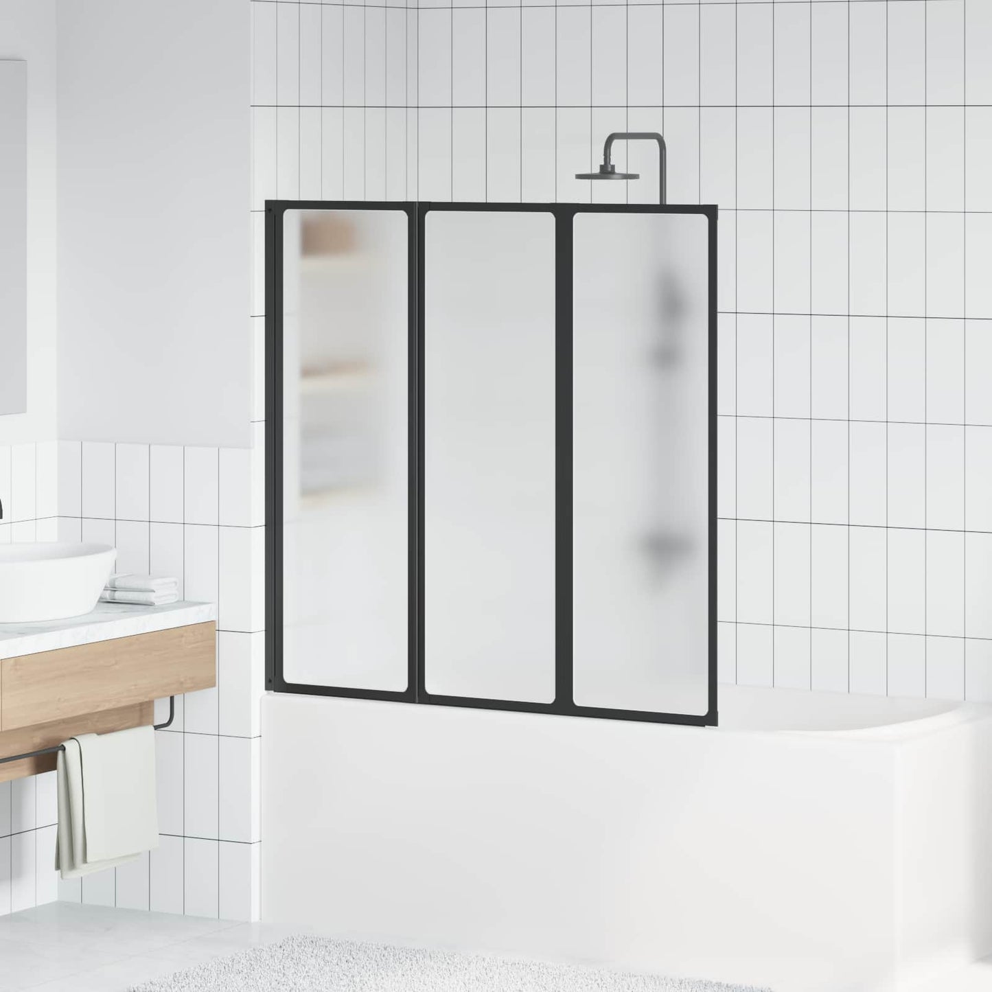 Shower Screen Folding Black 120 x 2 x 117 cm Aluminium and PP
