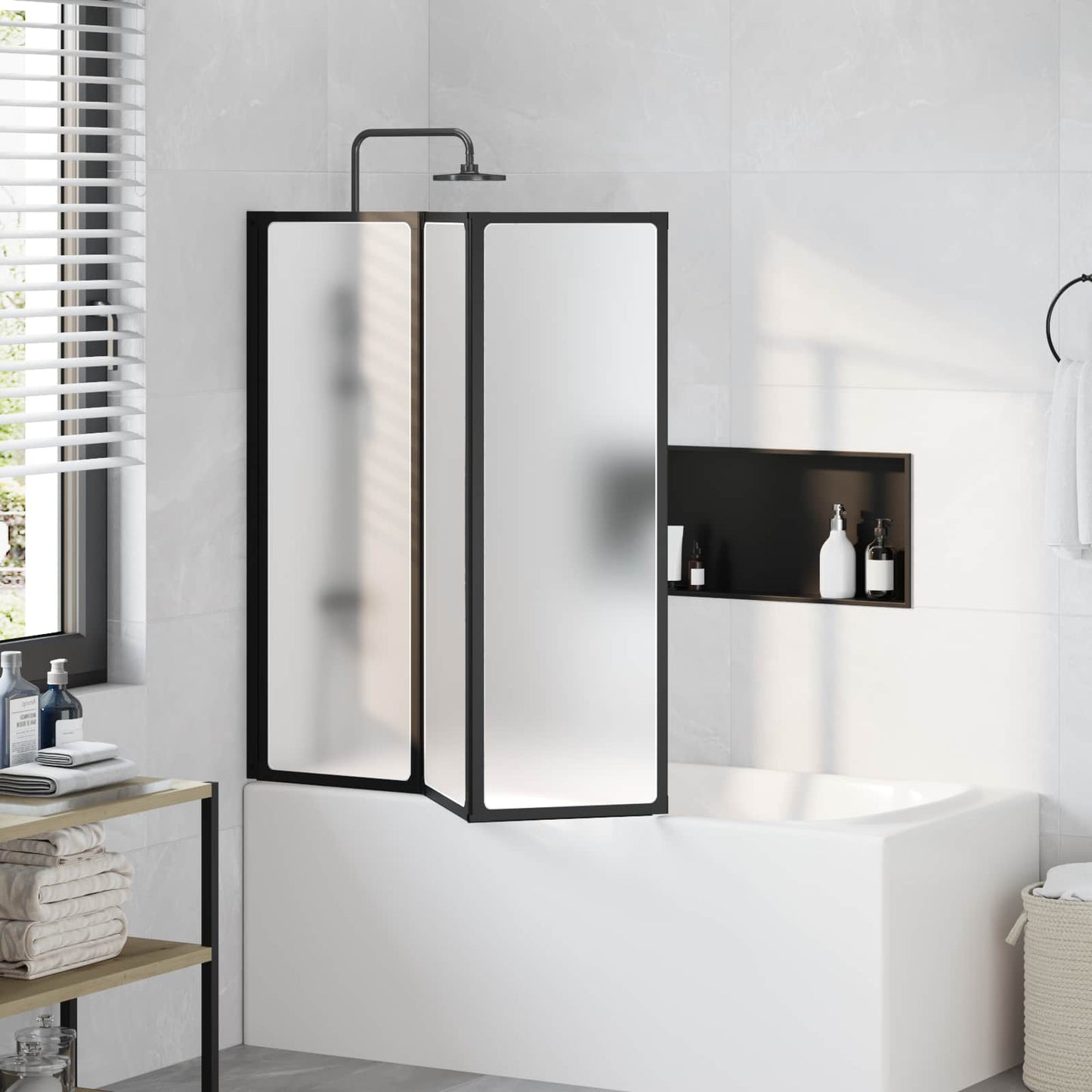 Shower Screen Folding Black 120 x 2 x 117 cm Aluminium and PP