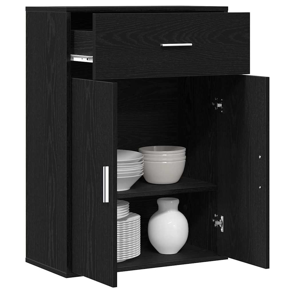 Sideboard with Drawer Black Oak 60 x 30 x 84 cm Engineered Wood