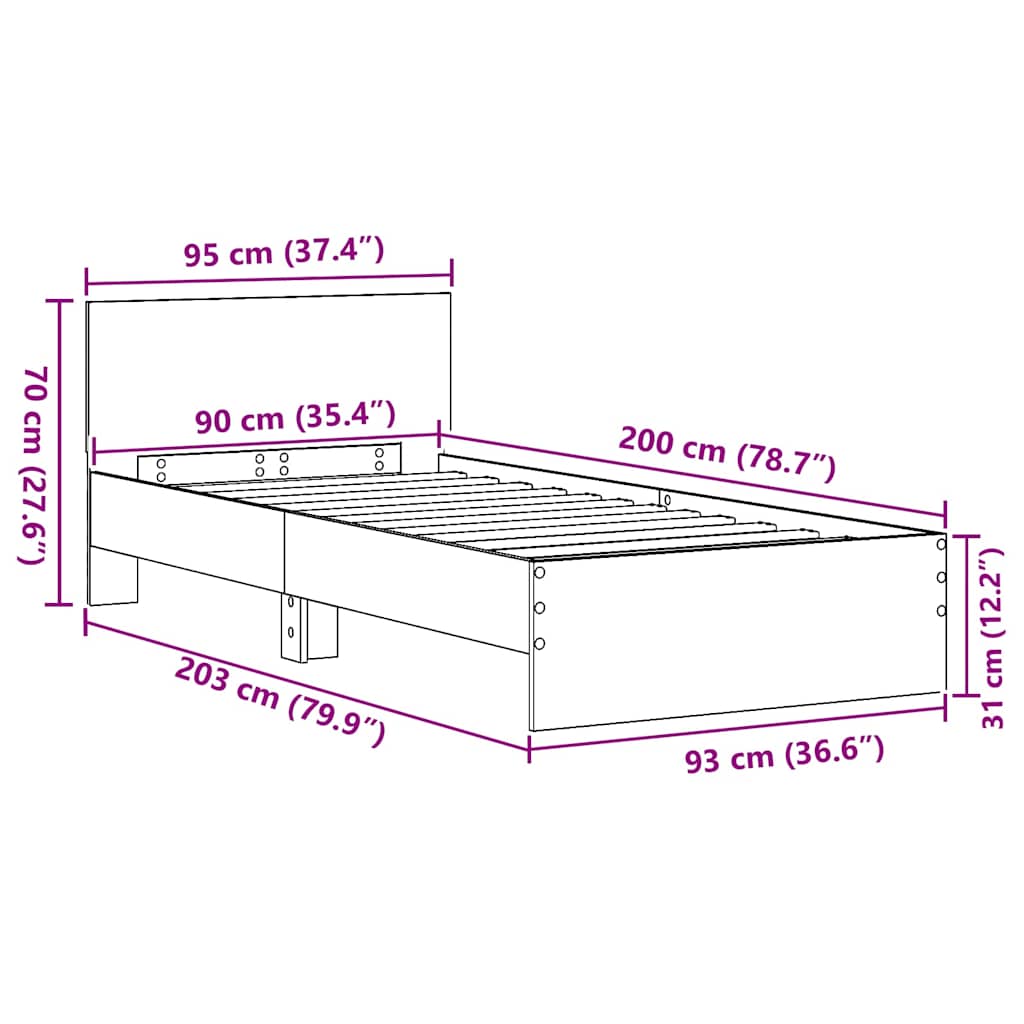 Bed Frame Artisan Oak 90 x 200 cm Engineered Wood