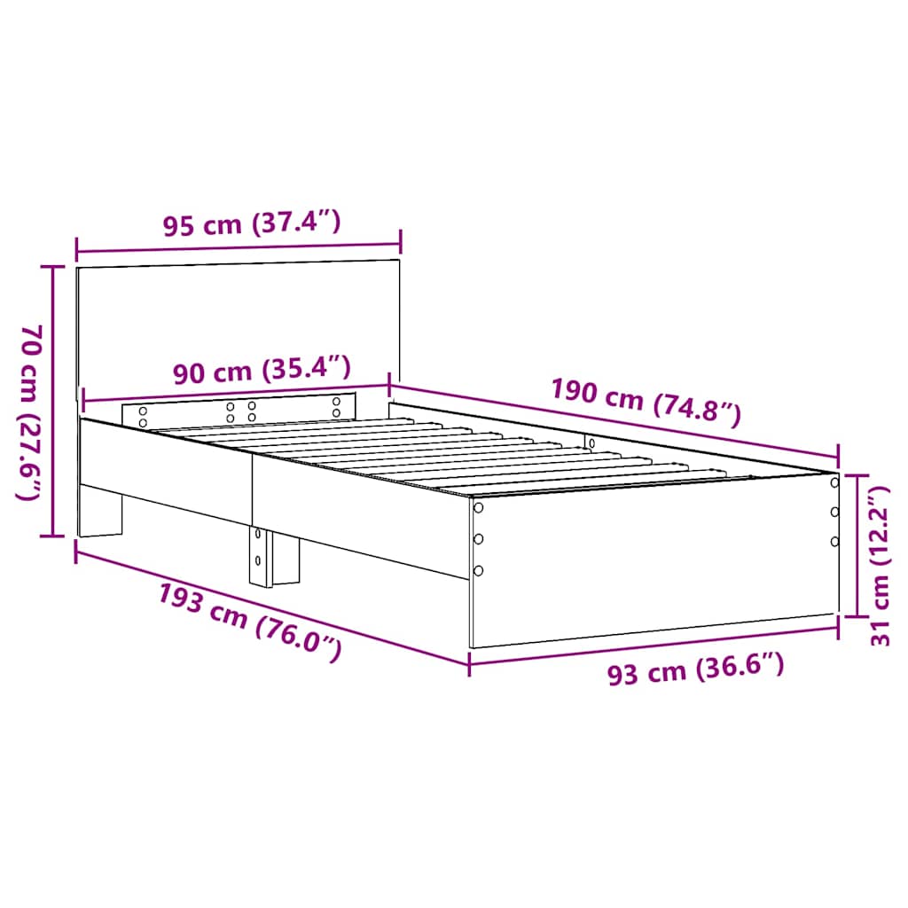 Bed Frame Artisan Oak 90 x 190 cm Engineered Wood