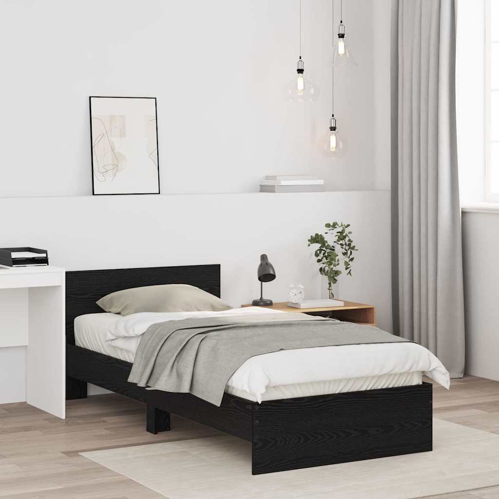 Bed Frame with Headboard Black Oak 90 x 190 cm Engineered Wood