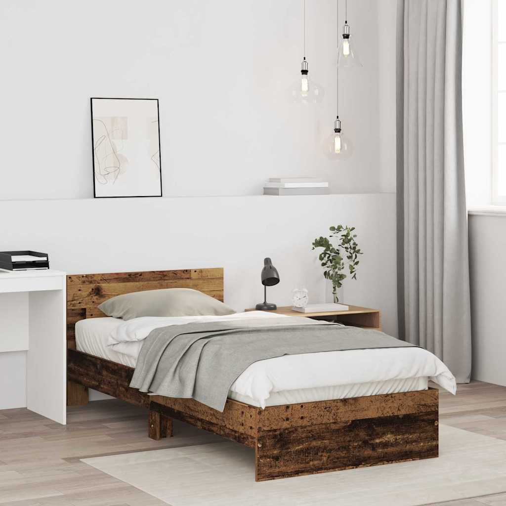 Bed Frame with Headboard Old Wood 75 x 190 cm Engineered Wood