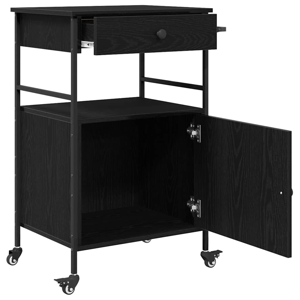 Kitchen Trolley Black Oak 56 x 43 x 89.5 cm Engineered Wood