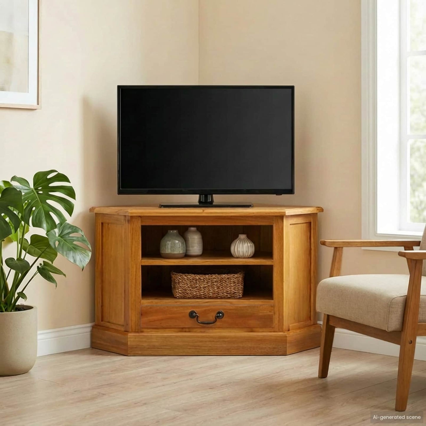 CornerTVCabinet Natural 79 x 40 x 46 cm Solid Mahogany Wood