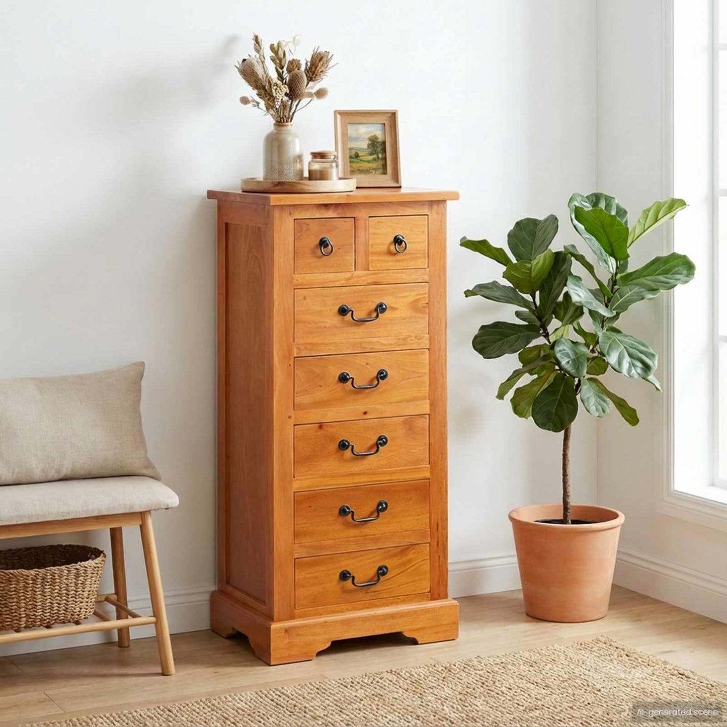 Chest of Drawers Natural 45 x 35 x 100.5 cm Solid Mahogany Wood