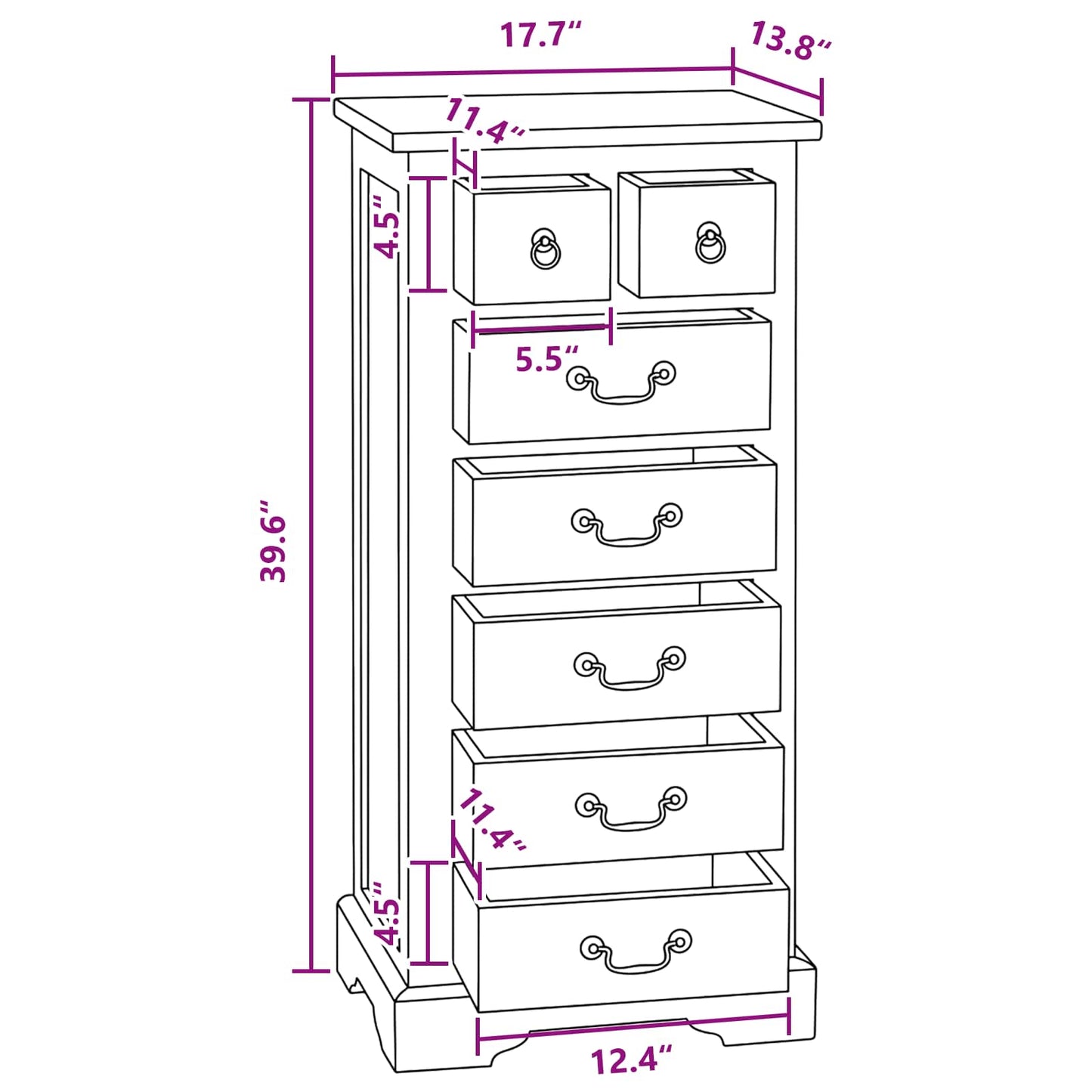 Chest of Drawers Brown 45 x 35 x 100.5 cm Solid Mahogany Wood