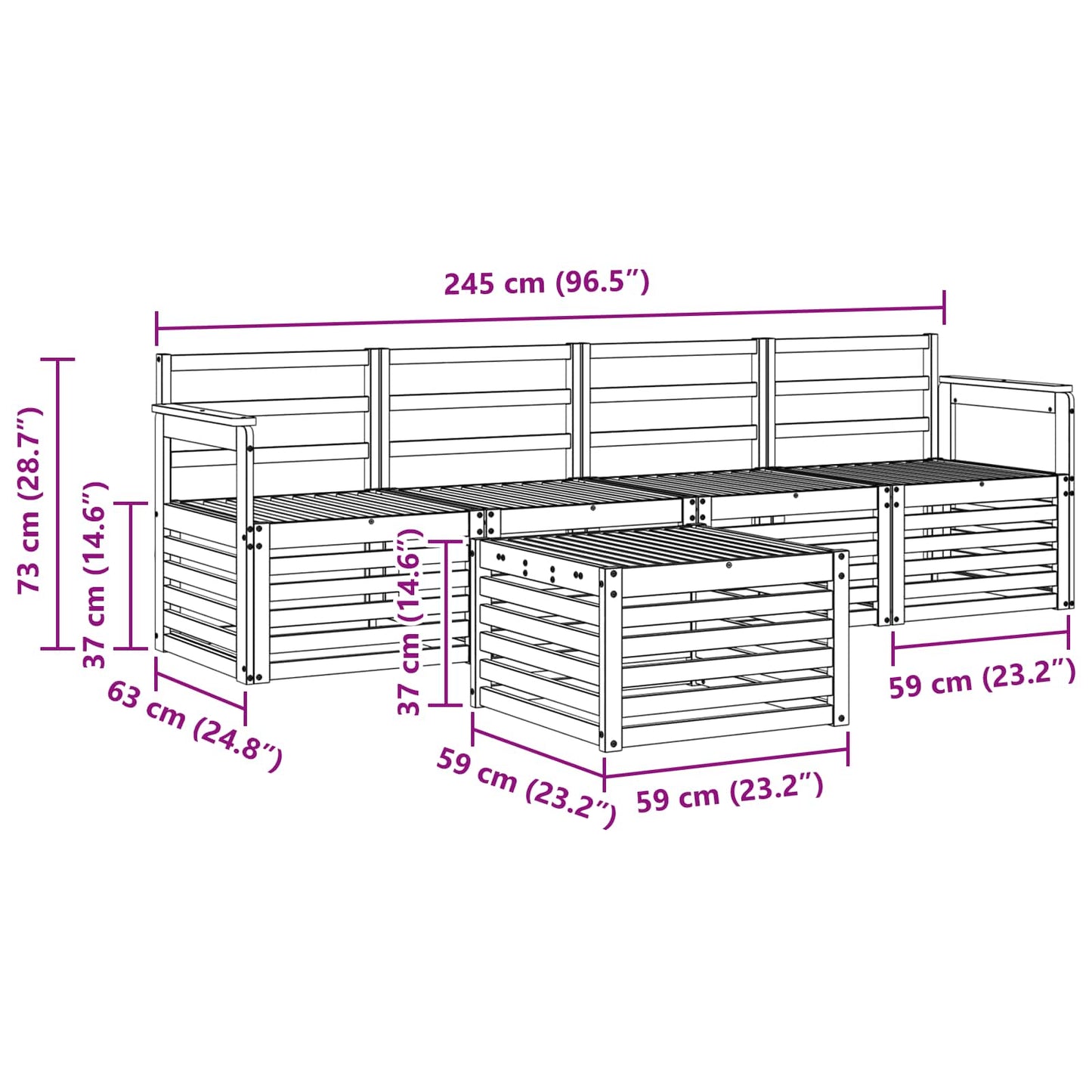 Sofa Sets 5 pcs Natural Solid Acacia Wood