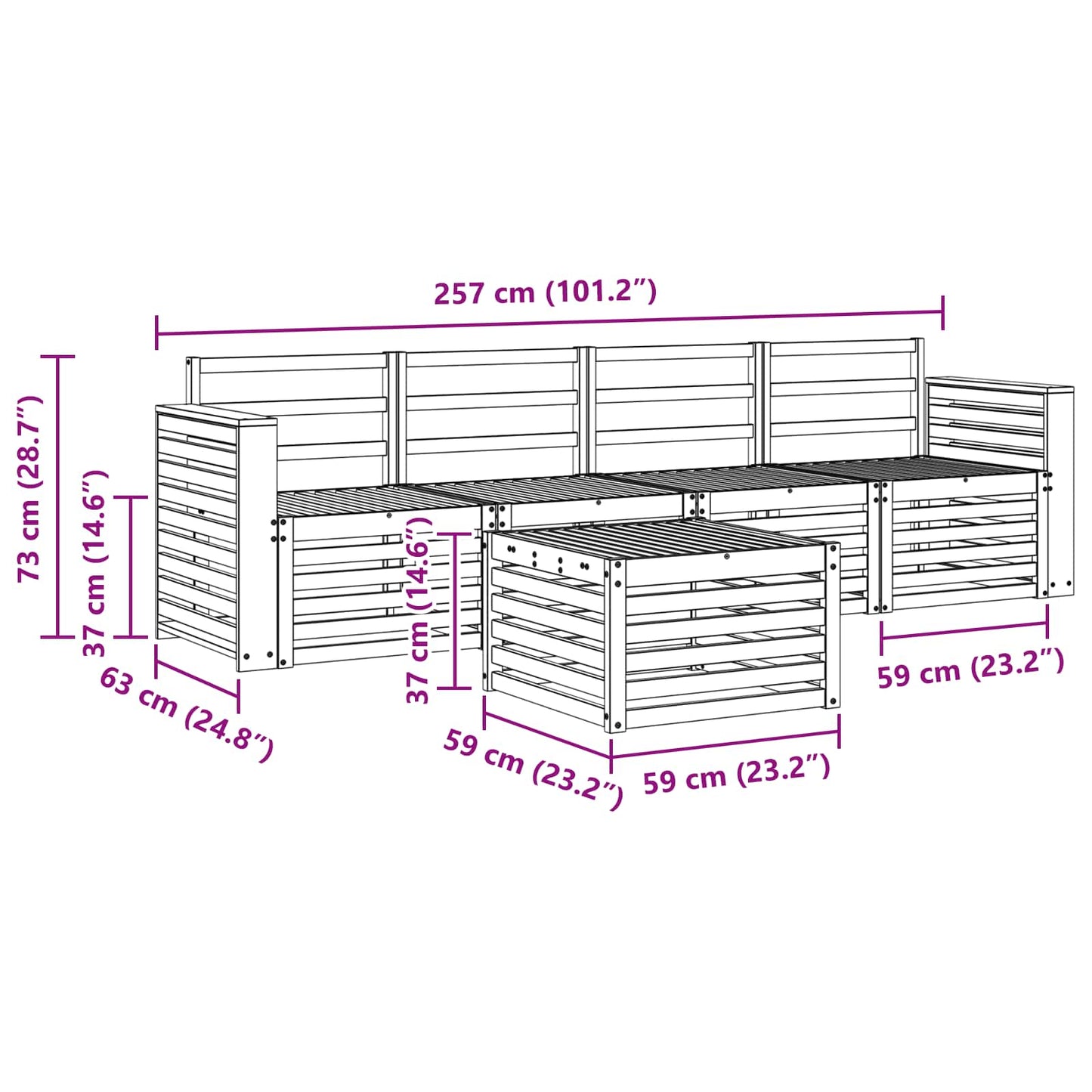 Sofa Sets 5 pcs Natural Solid Acacia Wood