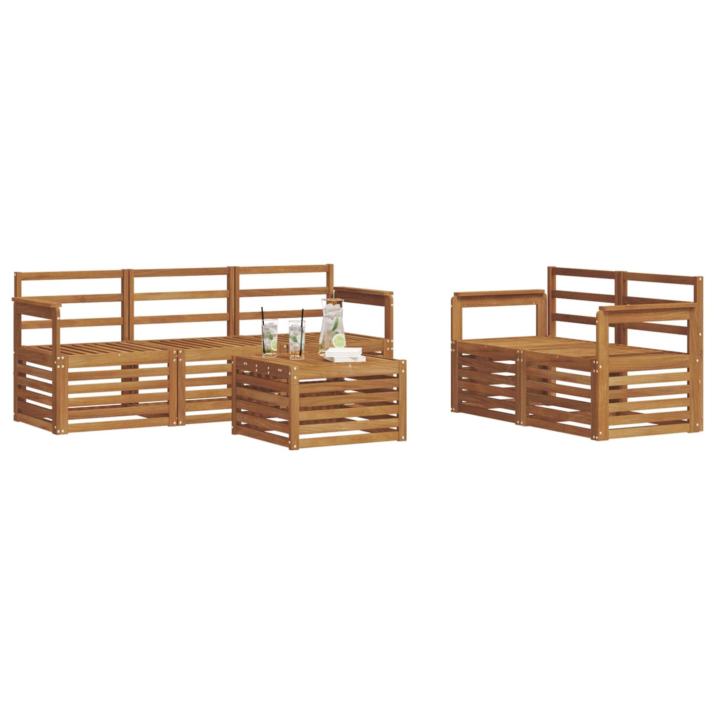 Sofa Sets 6 pcs Natural Solid Acacia Wood