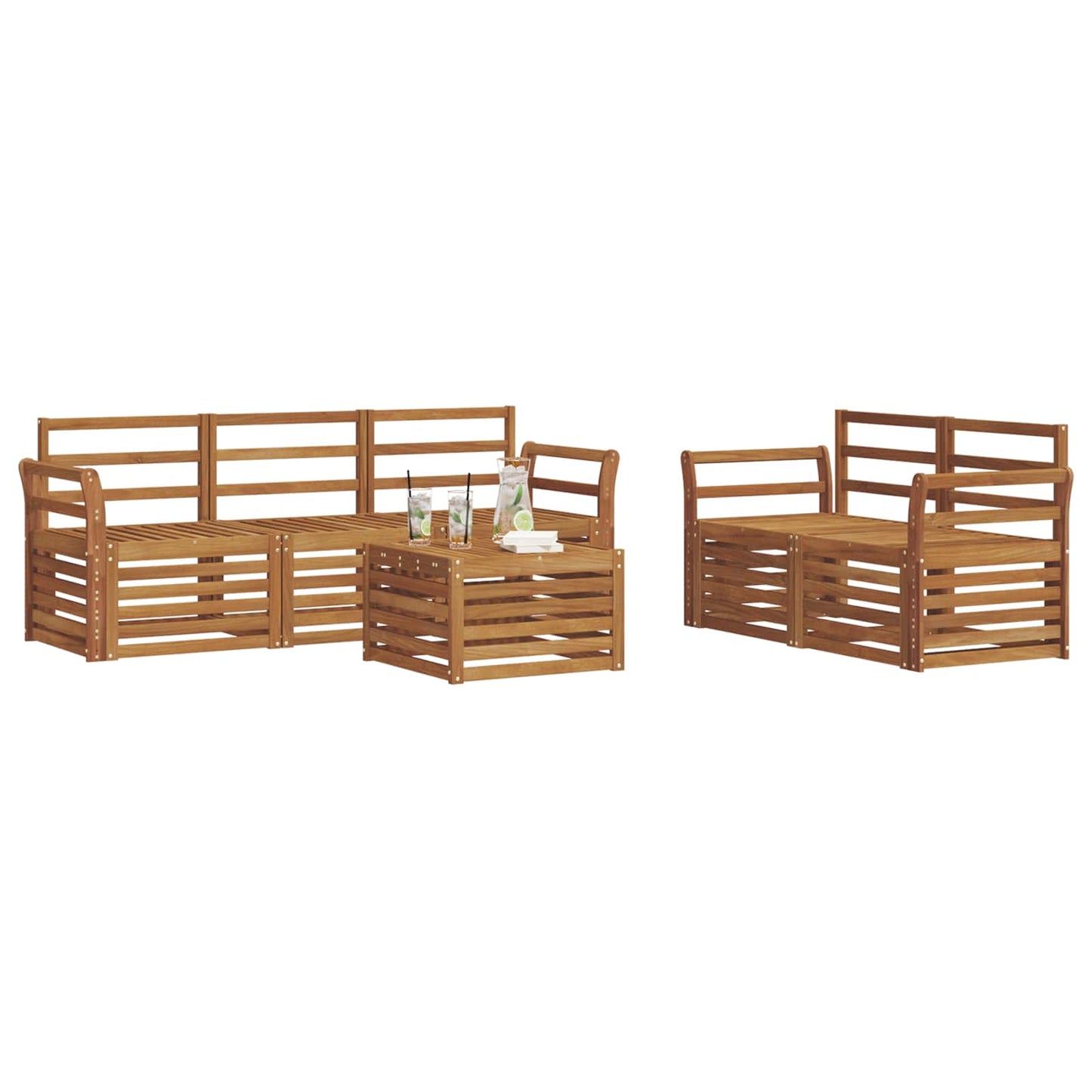 Sofa Sets 6 pcs Natural Solid Acacia Wood