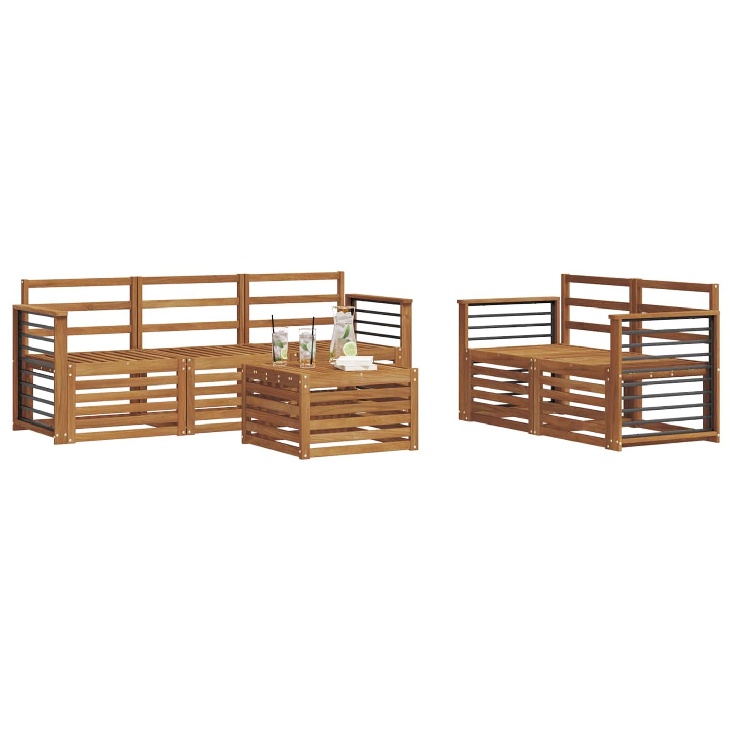 Sofa Sets 6 pcs Natural Solid Acacia Wood