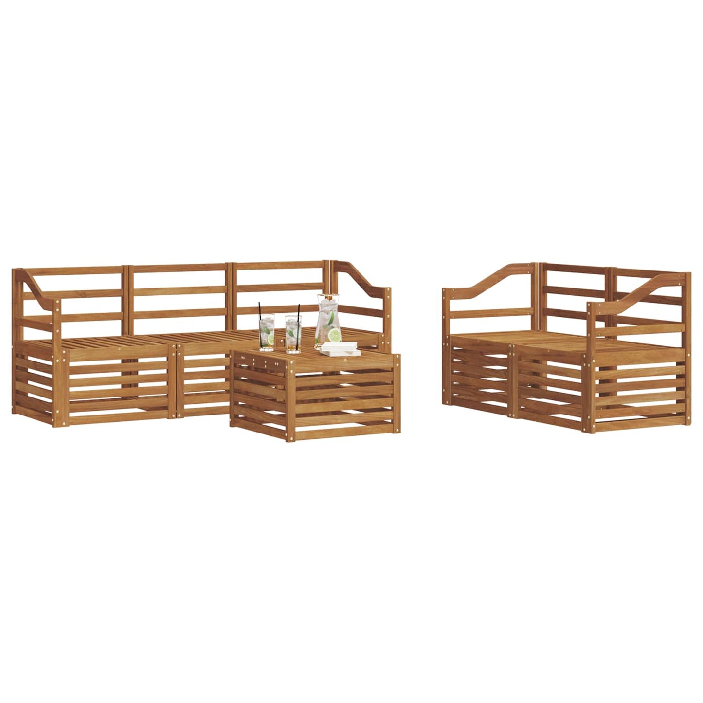 Sofa Sets 6 pcs Natural Solid Acacia Wood
