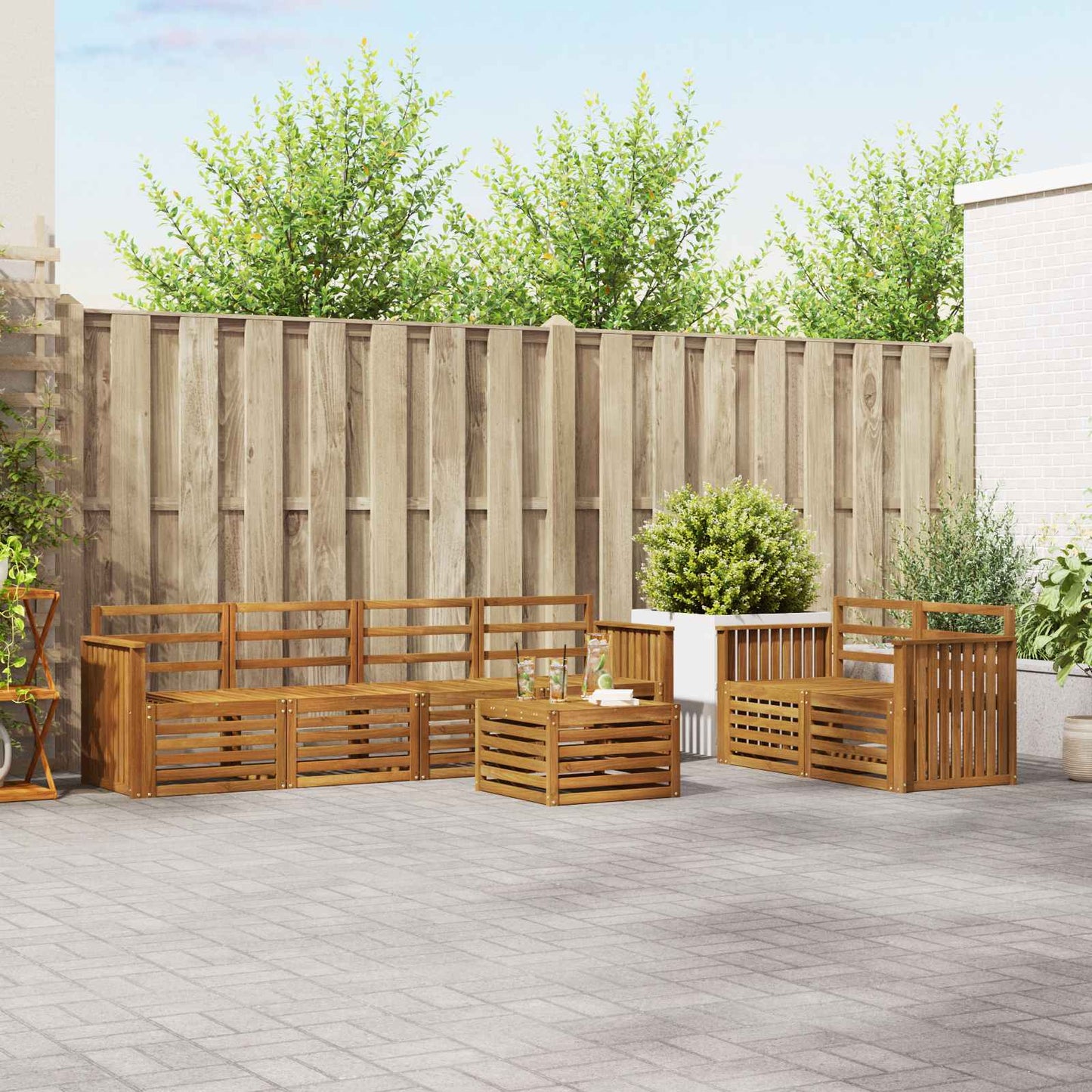 Outdoor Sofa Set 7 pcs Natural Solid Acacia Wood