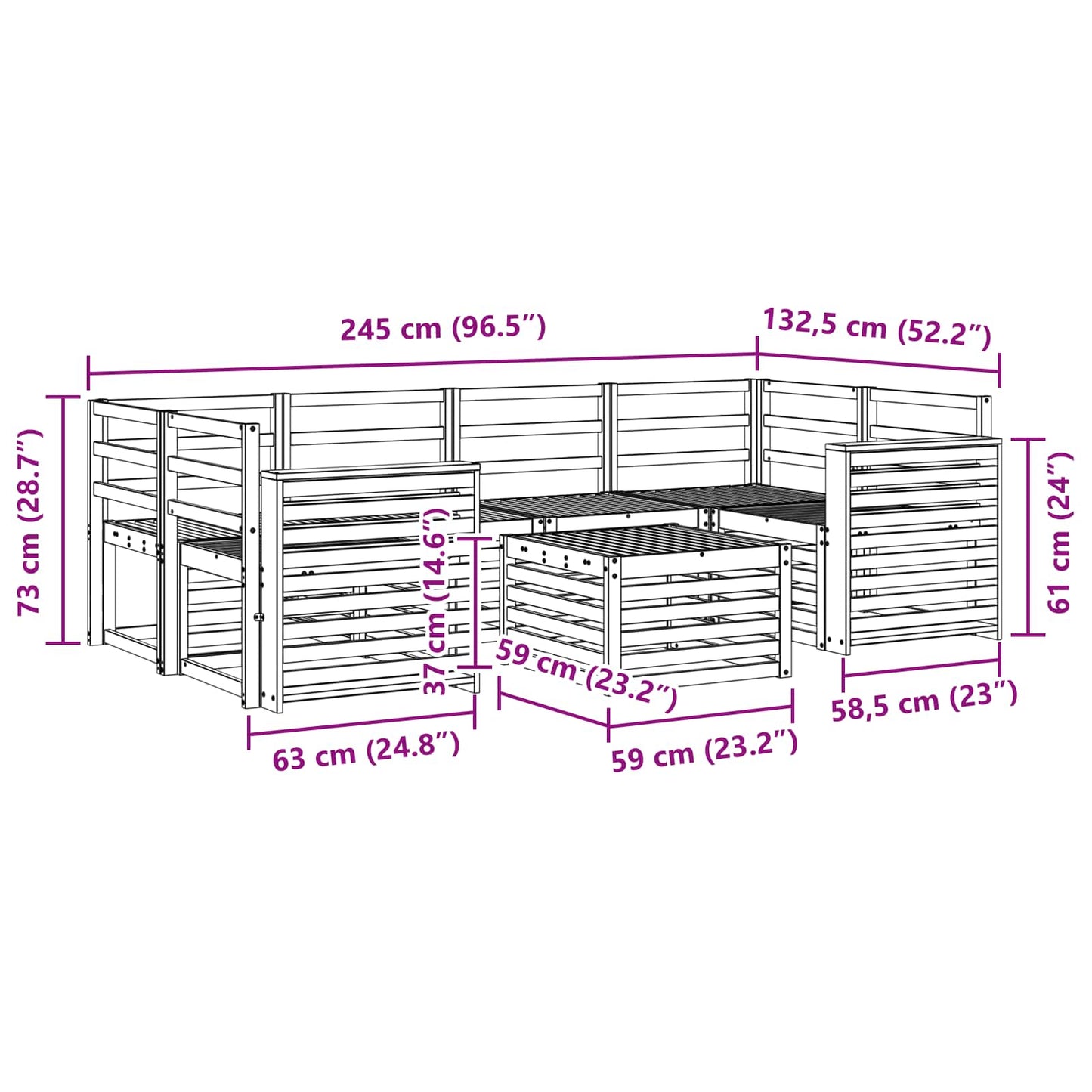 Outdoor Sofa Set 7 pcs Natural Solid Acacia Wood