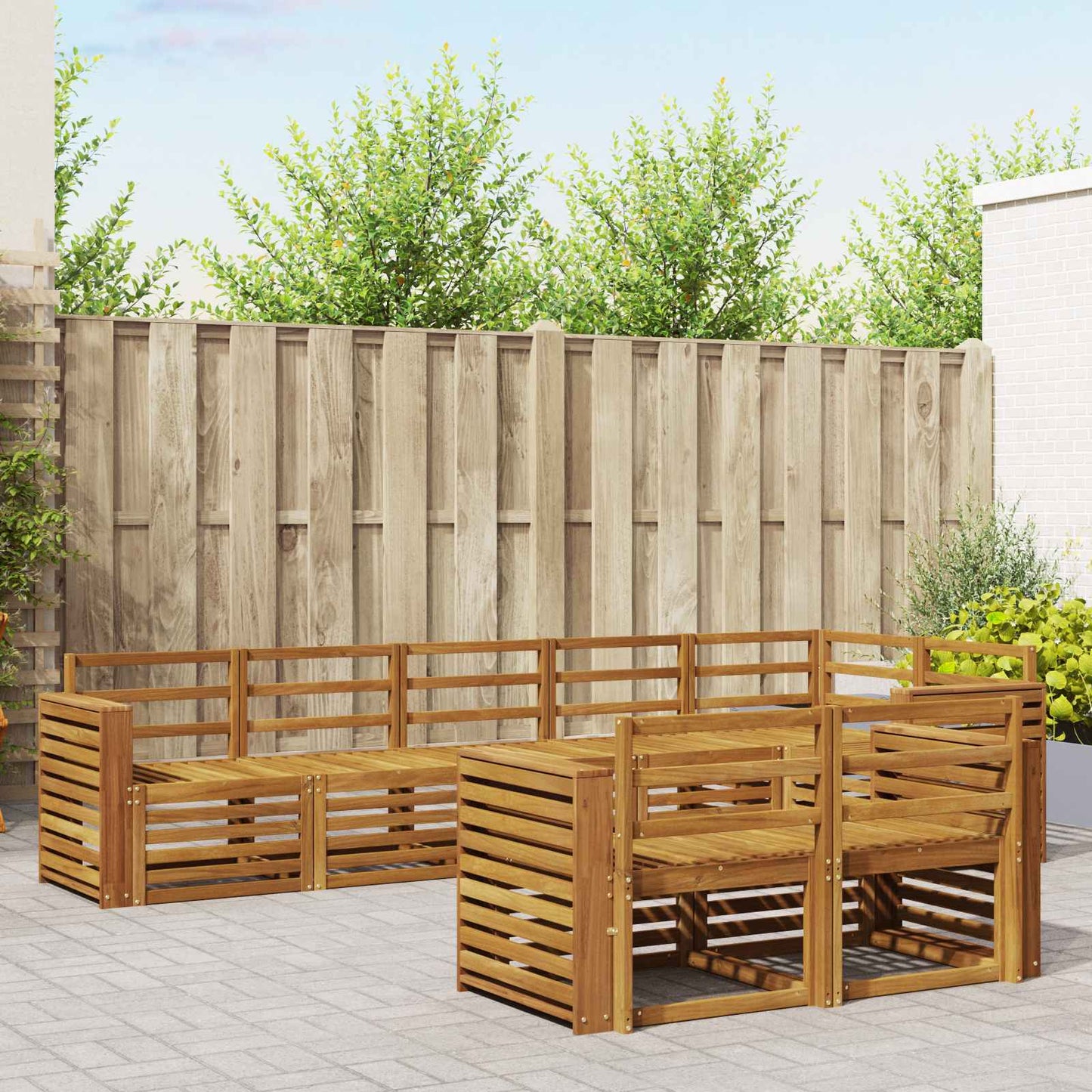 Sofa Sets 8 pcs Natural Solid Acacia Wood