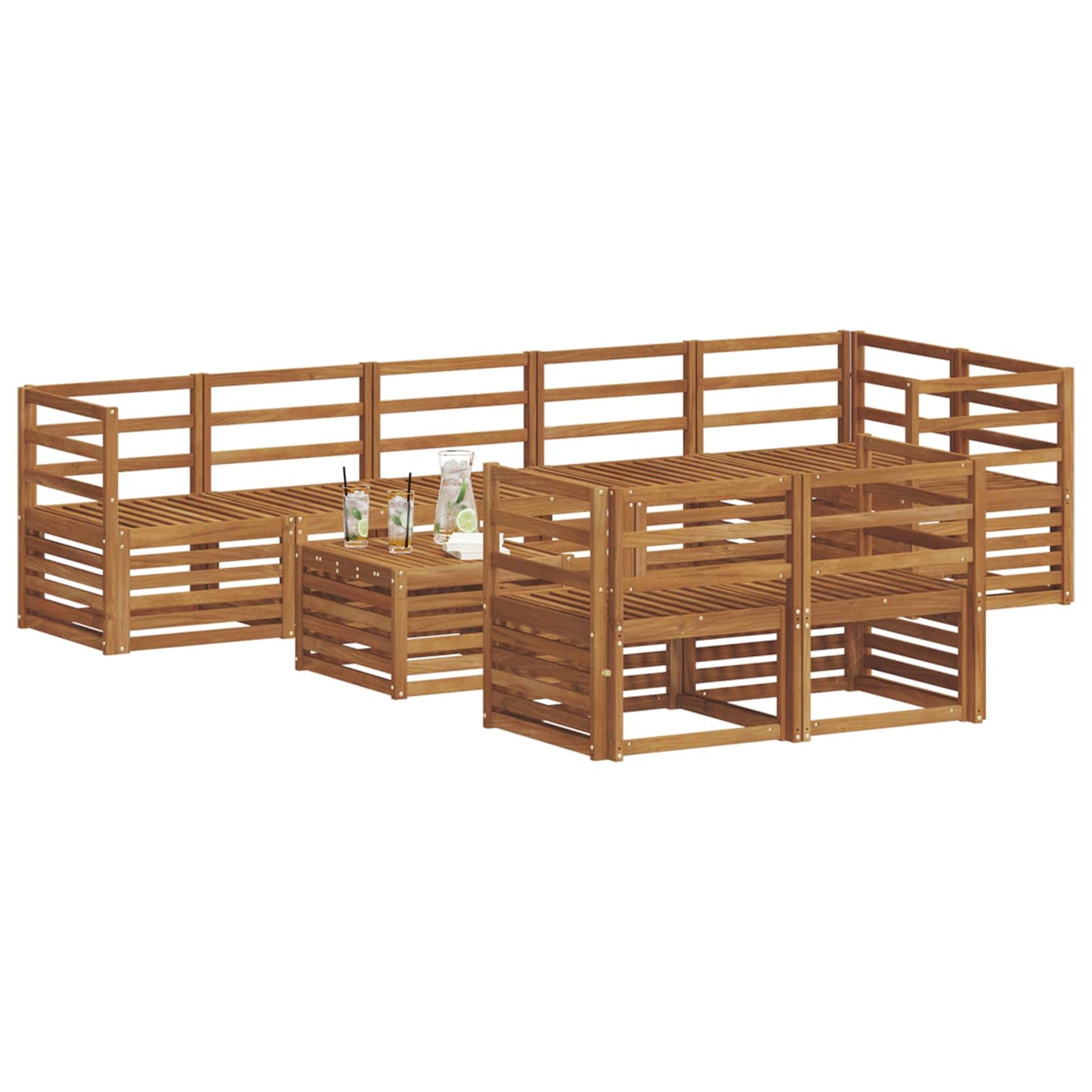 Sofa Sets 9 pcs Natural Solid Acacia Wood