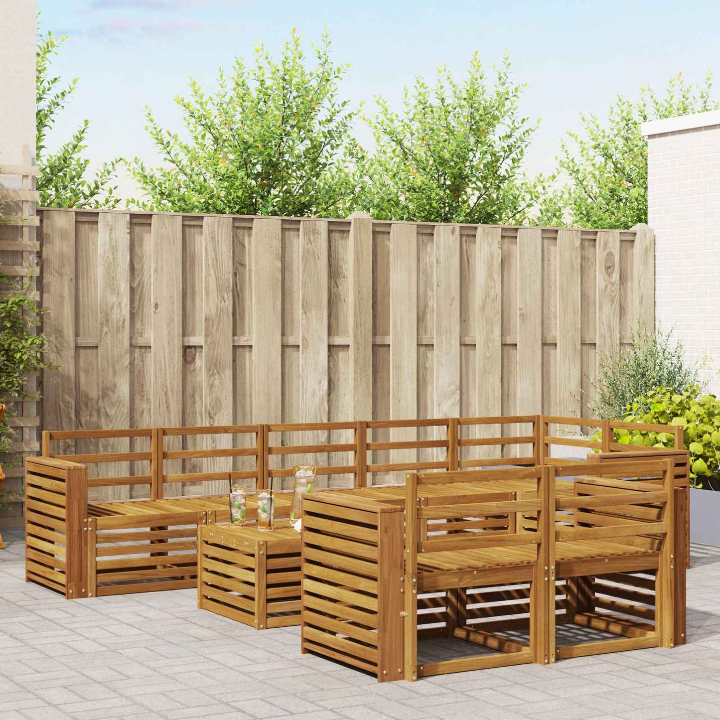 Sofa Sets 9 pcs Natural Solid Acacia Wood