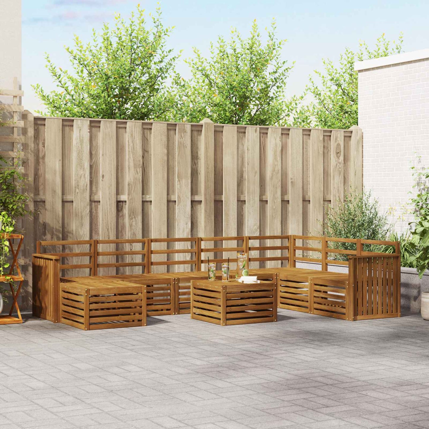 Outdoor Sofa Set 9 pcs Natural Solid Acacia Wood