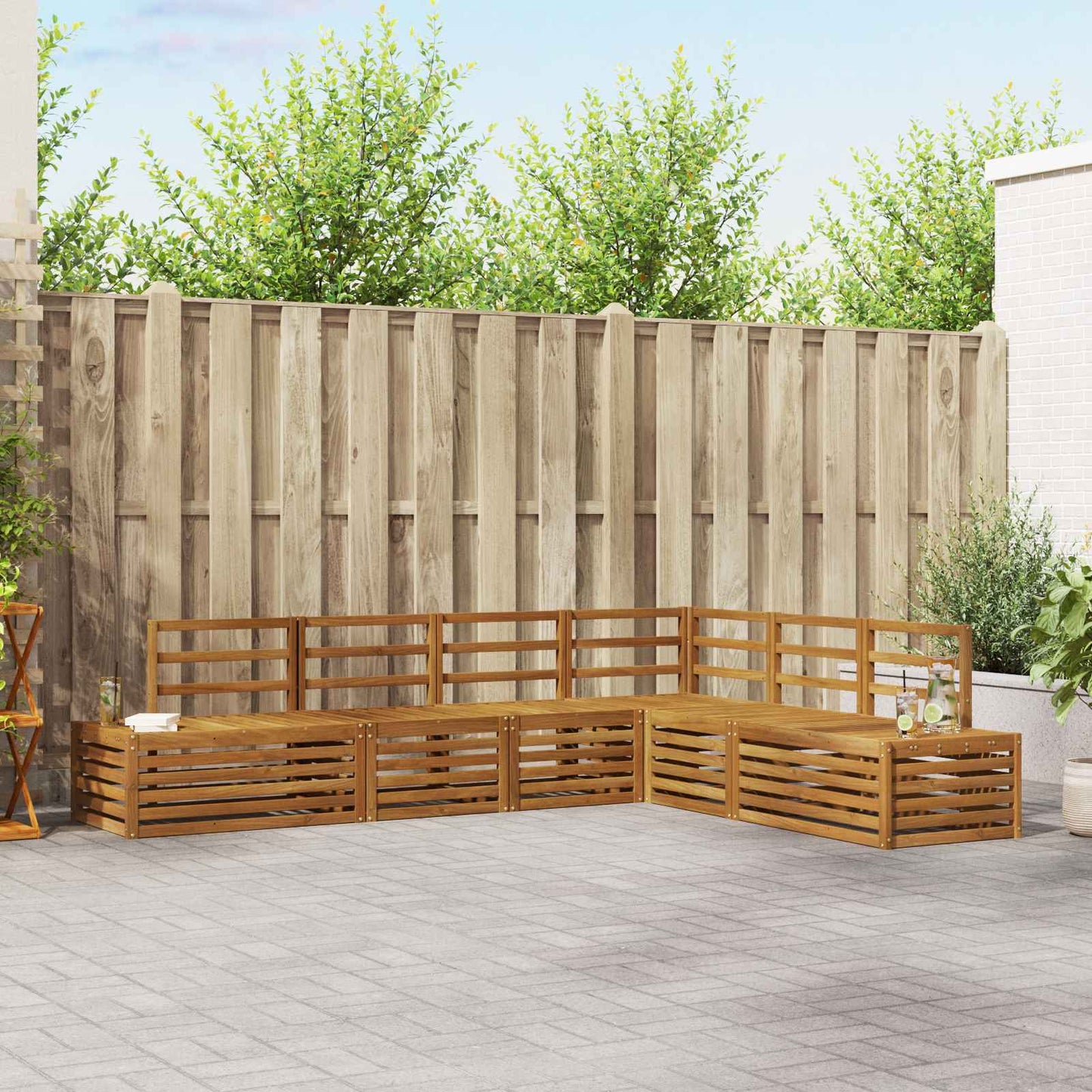 Outdoor Sofa Set Natural 273 x 213.5 x 73 cm Solid Acacia Wood