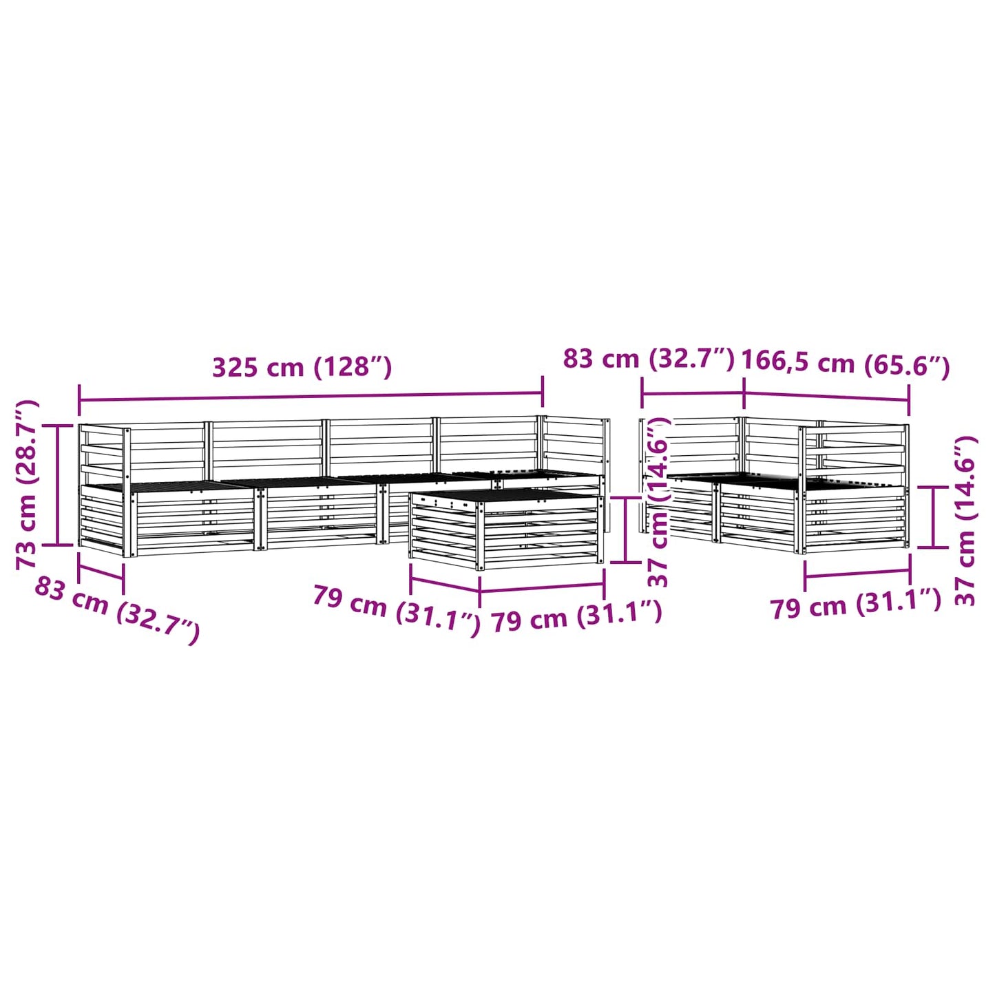 Outdoor Sofa Set 7 pcs Natural Solid Acacia Wood