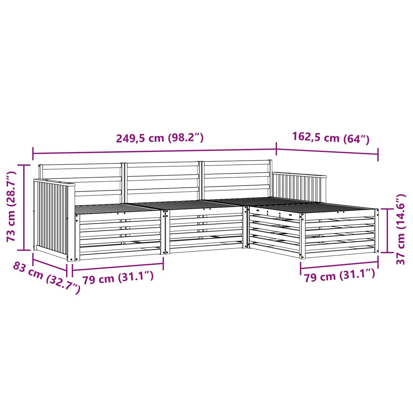 Outdoor Sofa Set Natural 249.5 x 162.5 x 73 cm