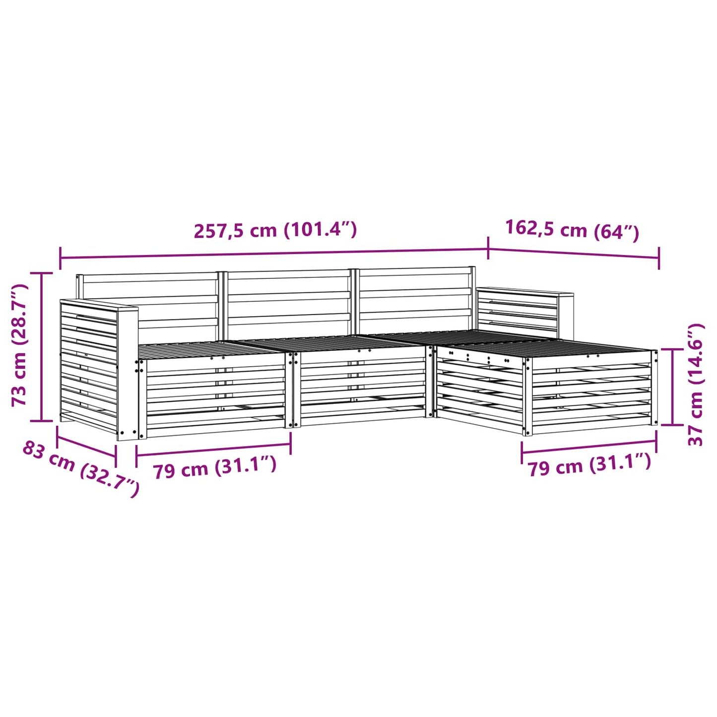 Outdoor Sofa Set Natural 257.5 x 162.5 x 73 cm