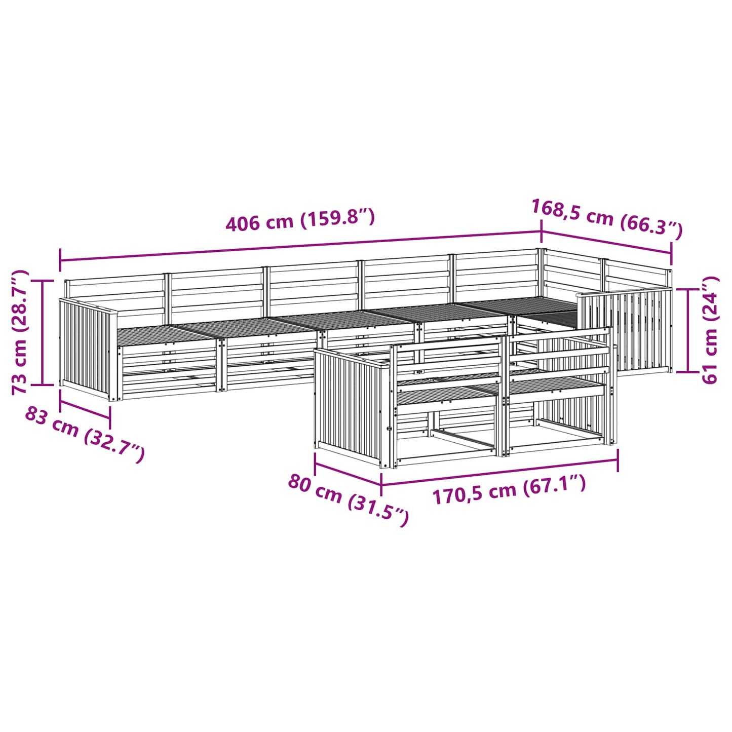 Outdoor Sofa Set 8 pcs Natural Solid Acacia Wood