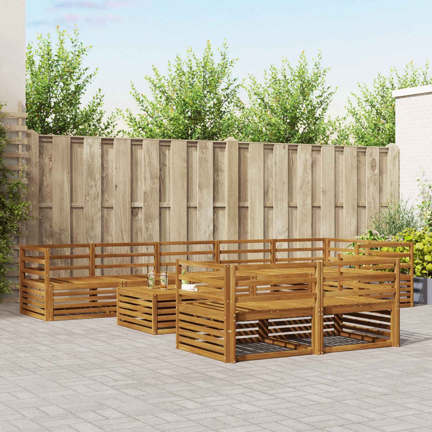 Outdoor Sofa Set 9 pcs Natural Solid Acacia Wood