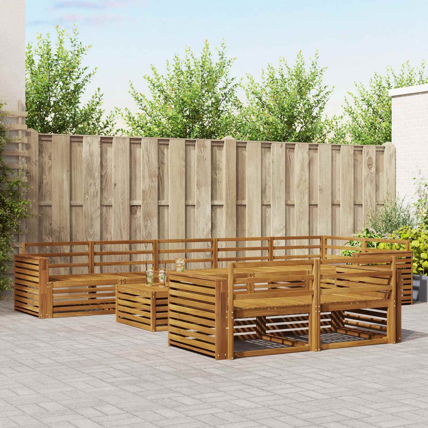 Outdoor Sofa Set 9 pcs Natural Solid Acacia Wood